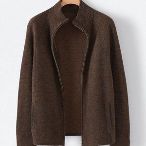Poetry Zipped Jacket 100% Wool in Coffee Tan